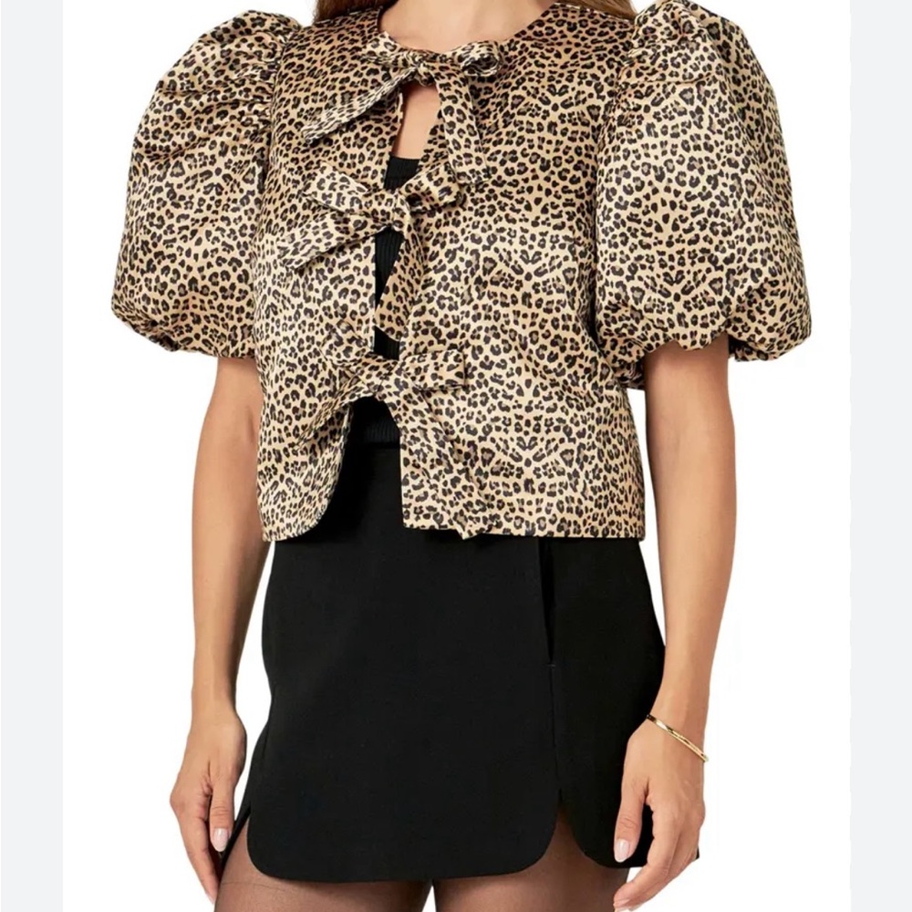 English Factory Animal Print Puff Sleeve Blouse S NWT